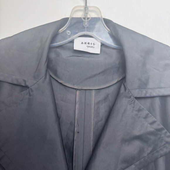 Akris Punto Trench Coat Lightweight Belt Midi Classic Pockets Silver Minimalist - Picture 9 of 16